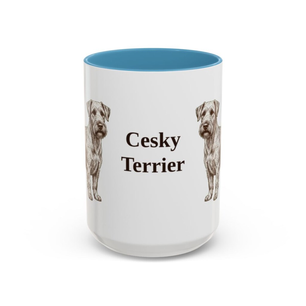 15oz Cesky Terrier Mug, Light Blue, front view
