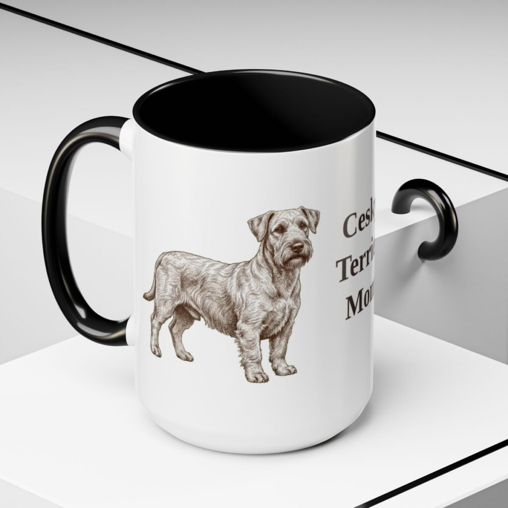 15oz Cesky Terrier Dog Mom Mug, Black, lifestyle photo