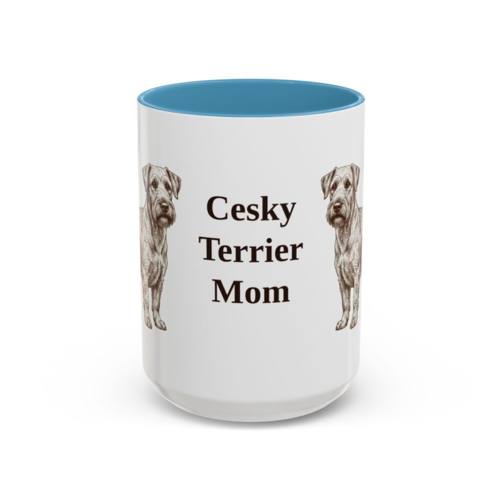 15oz Cesky Terrier Dog Mom Mug, Light Blue, front view