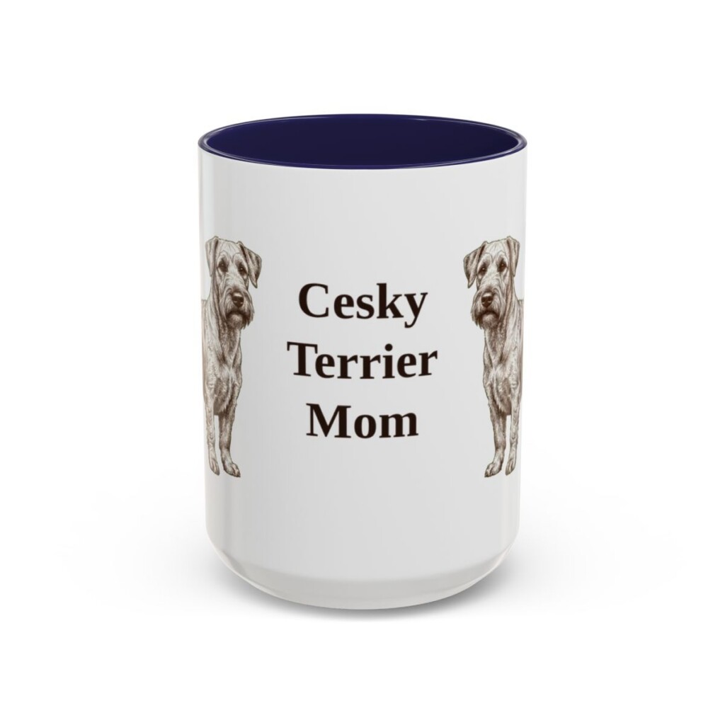 15oz Cesky Terrier Dog Mom Mug, Navy, front view