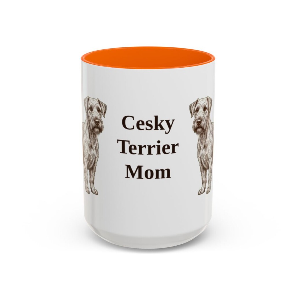 15oz Cesky Terrier Dog Mom Mug, Orange, front view