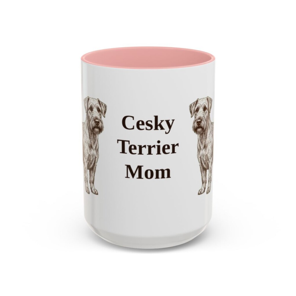 15oz Cesky Terrier Dog Mom Mug, Pink, front view