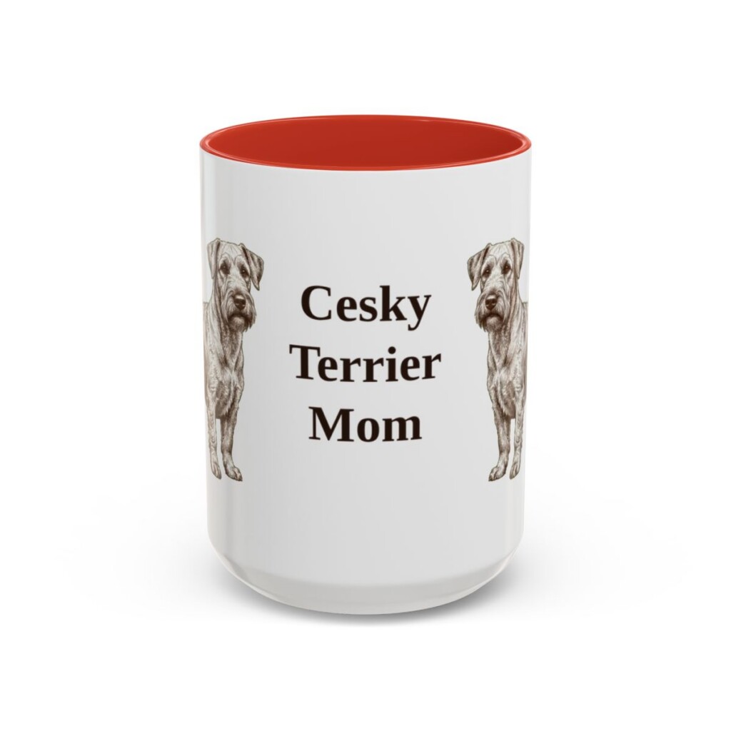 15oz Cesky Terrier Dog Mom Mug, Red, front view