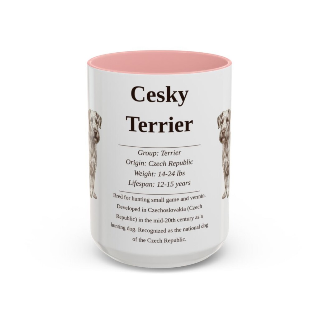 15oz Cesky Terrier Mug, Pink, front view