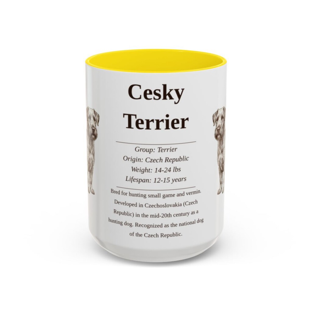 15oz Cesky Terrier Mug, Yellow, front view