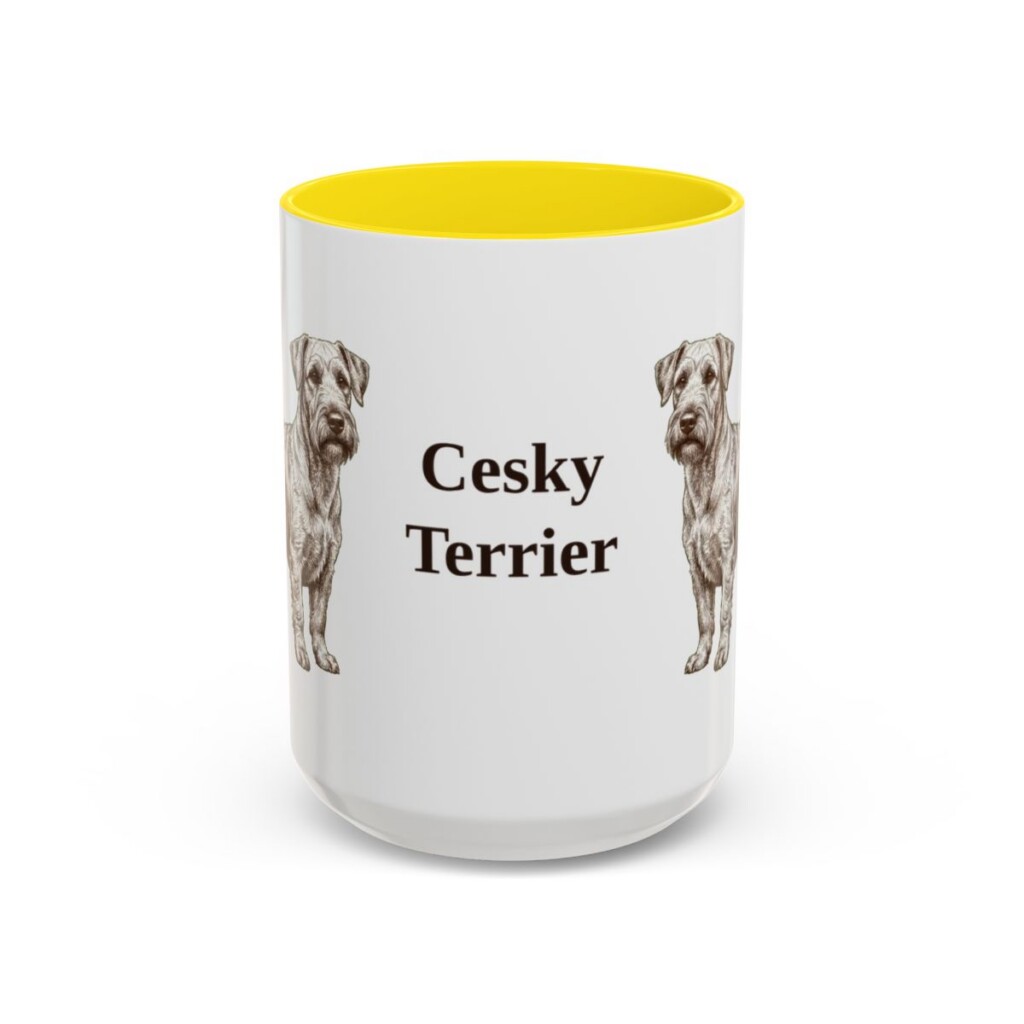 15oz Cesky Terrier Mug, Yellow, front view
