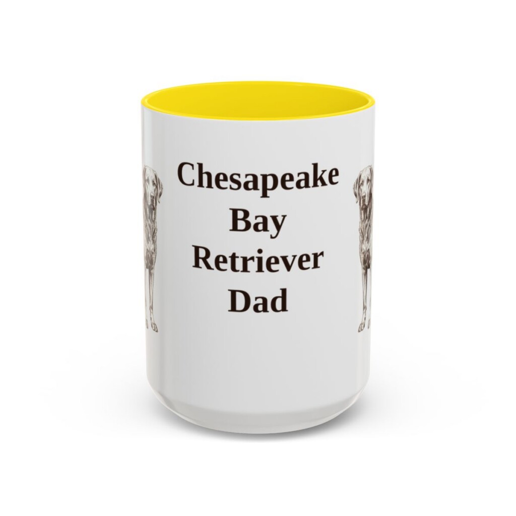 15oz-chesapeake-bay-retriever-mug-dad-yellow 15oz Chesapeake Bay Retriever Dog Dad Mug, Yellow, front view