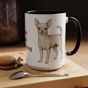 15oz Funny Chihuahua Mug, Black, lifestyle photo