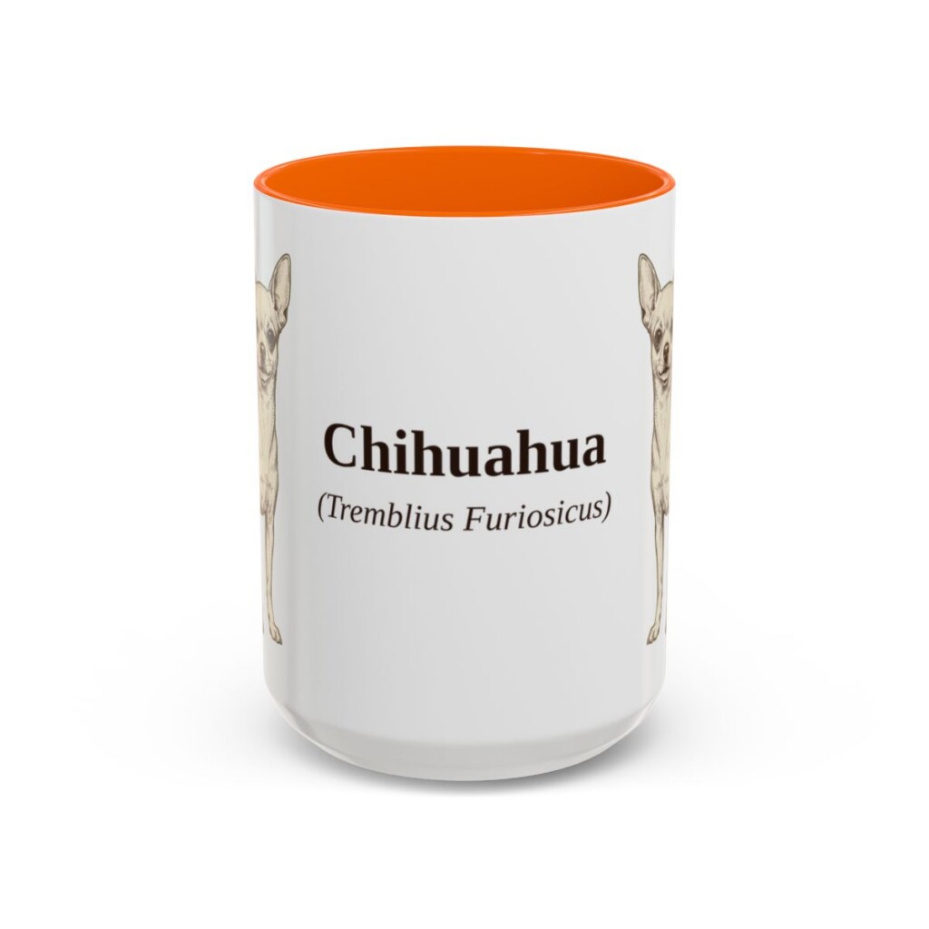 15oz Chihuahua Latin Mug, Orange, front view