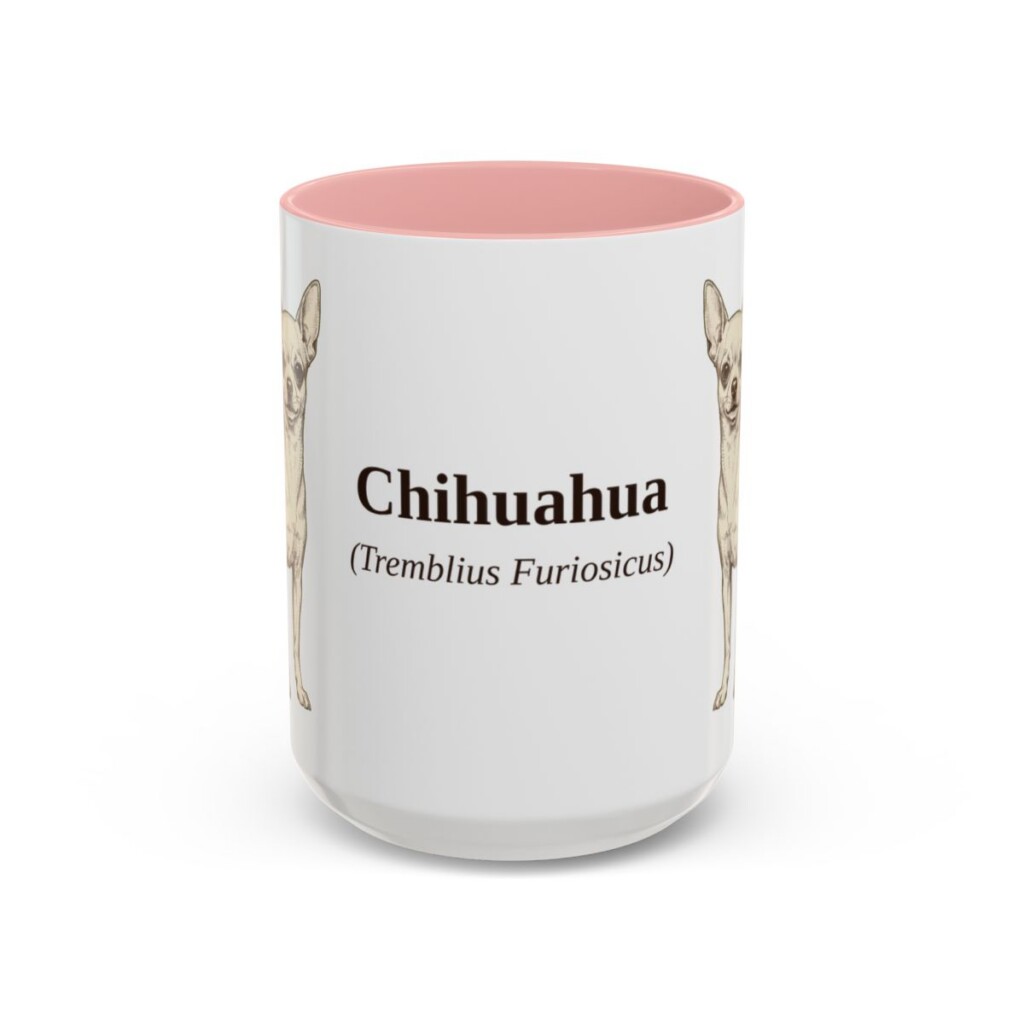 15oz Chihuahua Latin Mug, Pink, front view