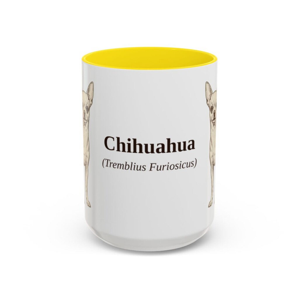 15oz Chihuahua Latin Mug, Yellow, front view