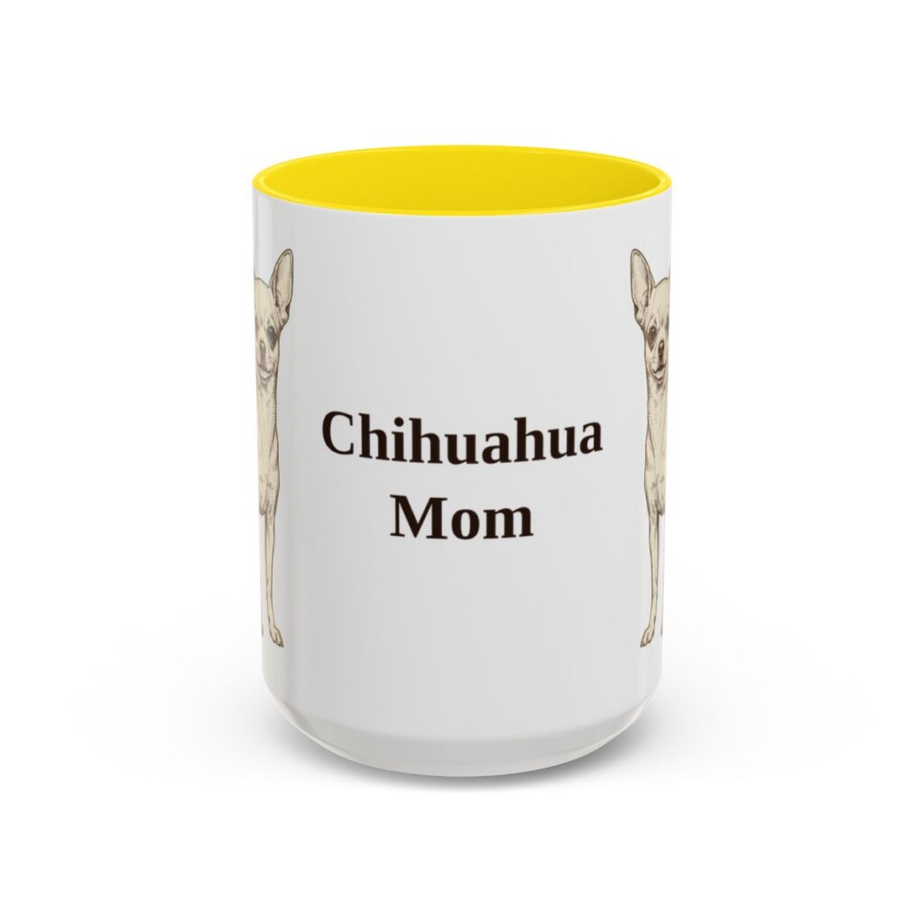 15oz Chihuahua Dog Mom Mug, Yellow, front view