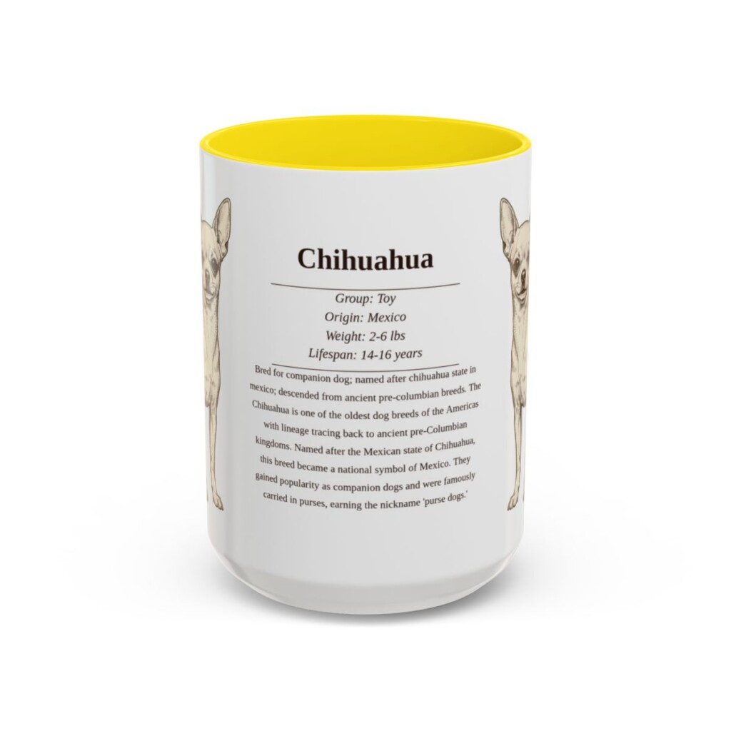 15oz Chihuahua Mug, Yellow, front view