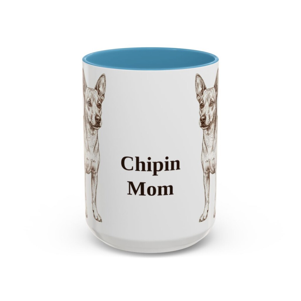 15oz Chipin Dog Mom Mug, Light Blue, front view
