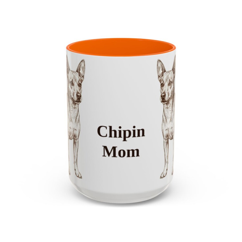 15oz Chipin Dog Mom Mug, Orange, front view