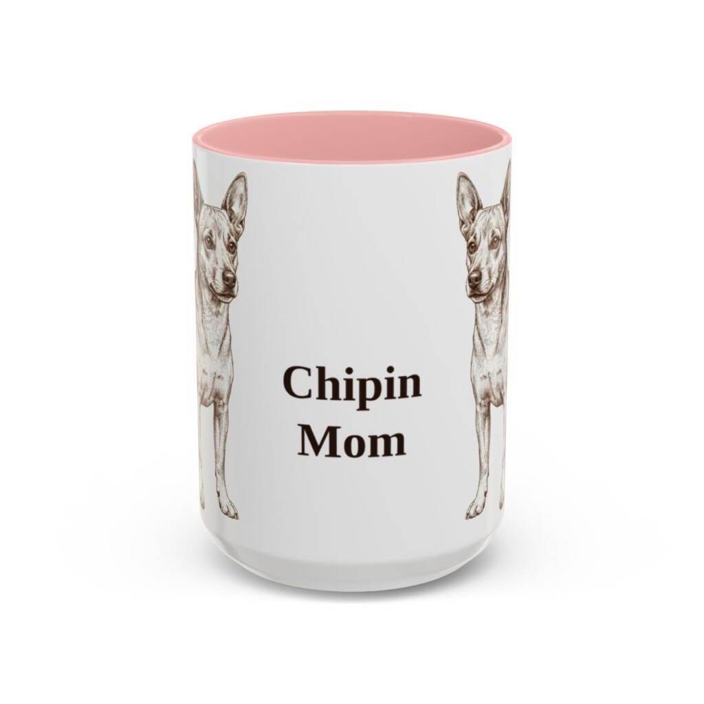 15oz Chipin Dog Mom Mug, Pink, front view