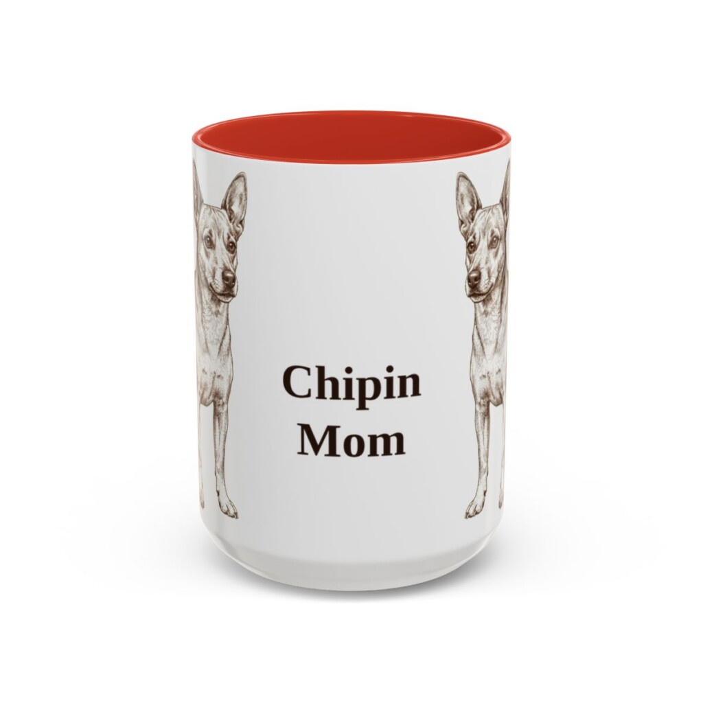 15oz Chipin Dog Mom Mug, Red, front view