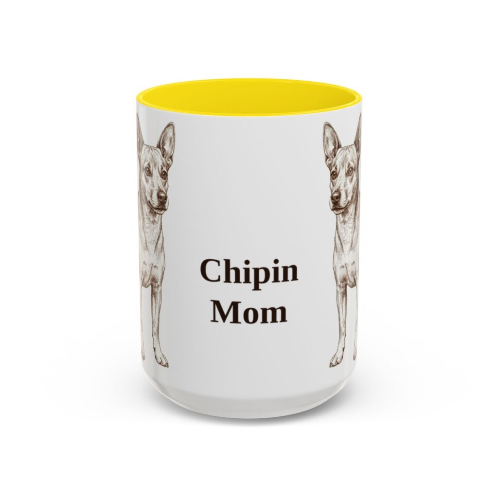 15oz Chipin Dog Mom Mug, Yellow, front view