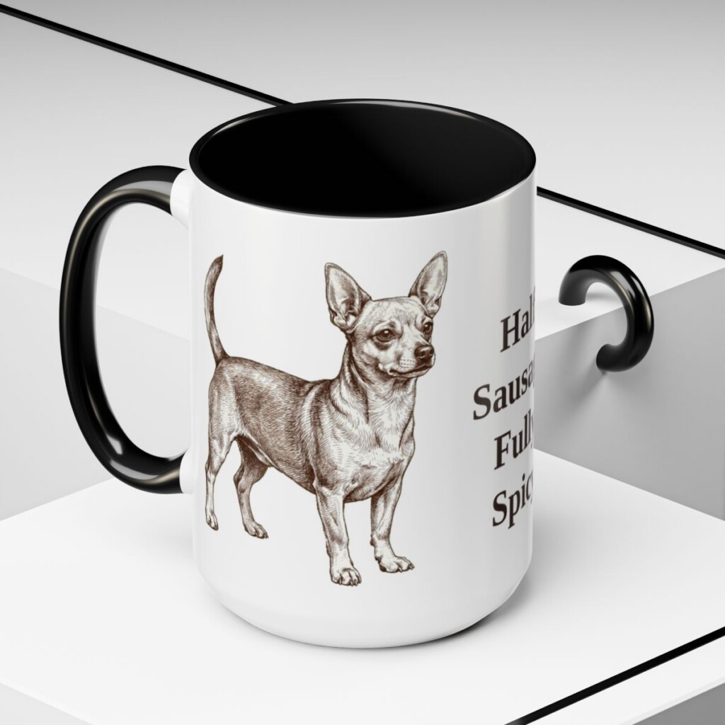 15oz Funny Chiweenie Mug, Black, lifestyle photo