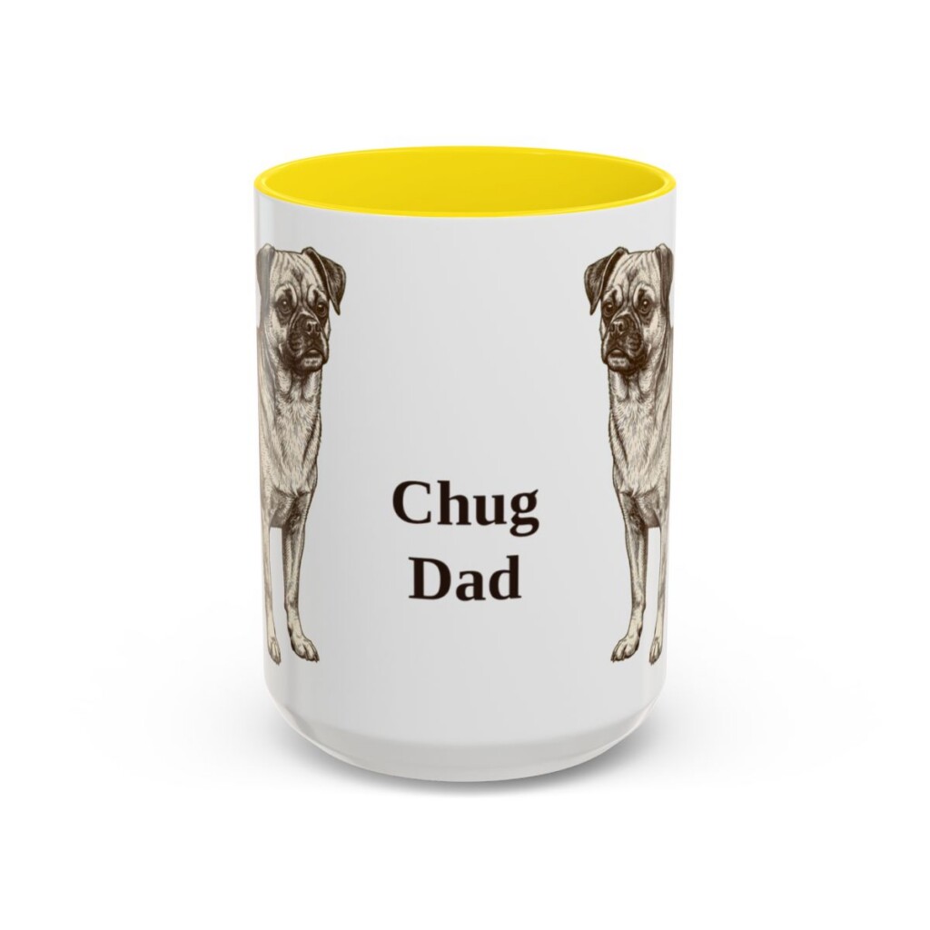 15oz Chug Dog Dad Mug, Yellow, front view