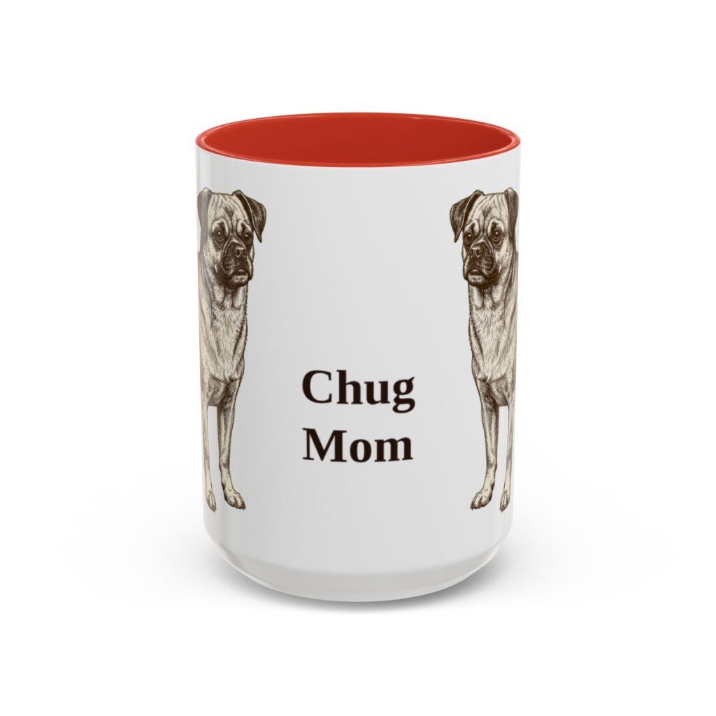 15oz Chug Dog Mom Mug, Red, front view