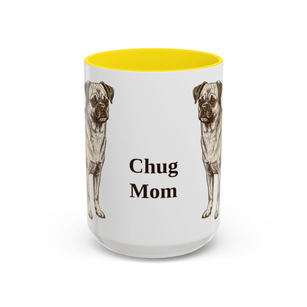 15oz Chug Dog Mom Mug, Yellow, front view