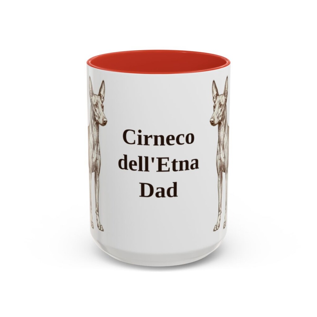 15oz Cirneco dell'Etna Dog Dad Mug, Red, front view