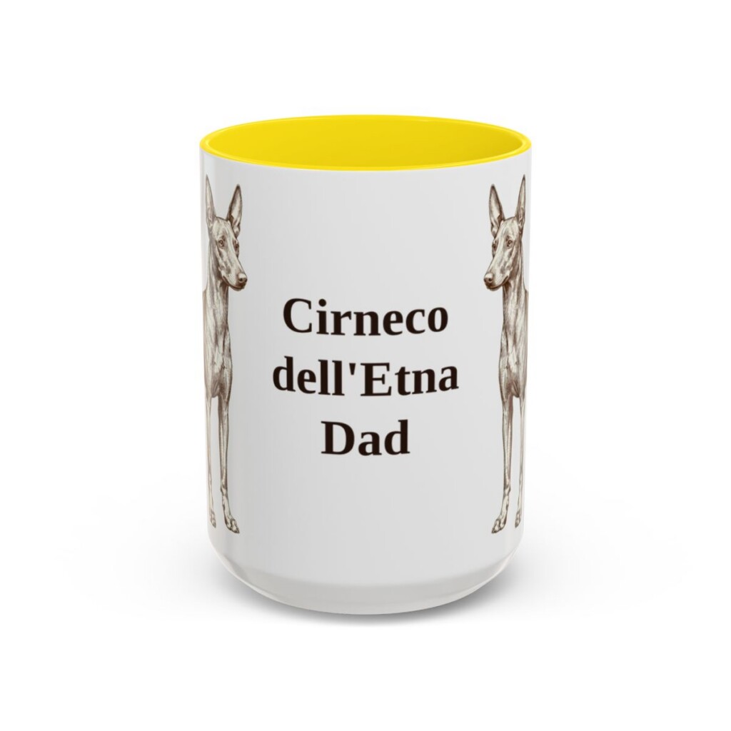 15oz Cirneco dell'Etna Dog Dad Mug, Yellow, front view