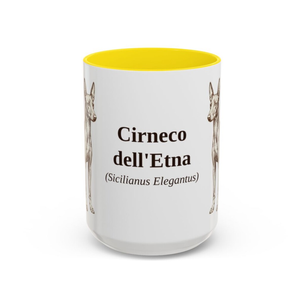 15oz-cirneco-delletna-mug-latin-yellow 15oz Cirneco dell'Etna Latin Mug, Yellow, front view