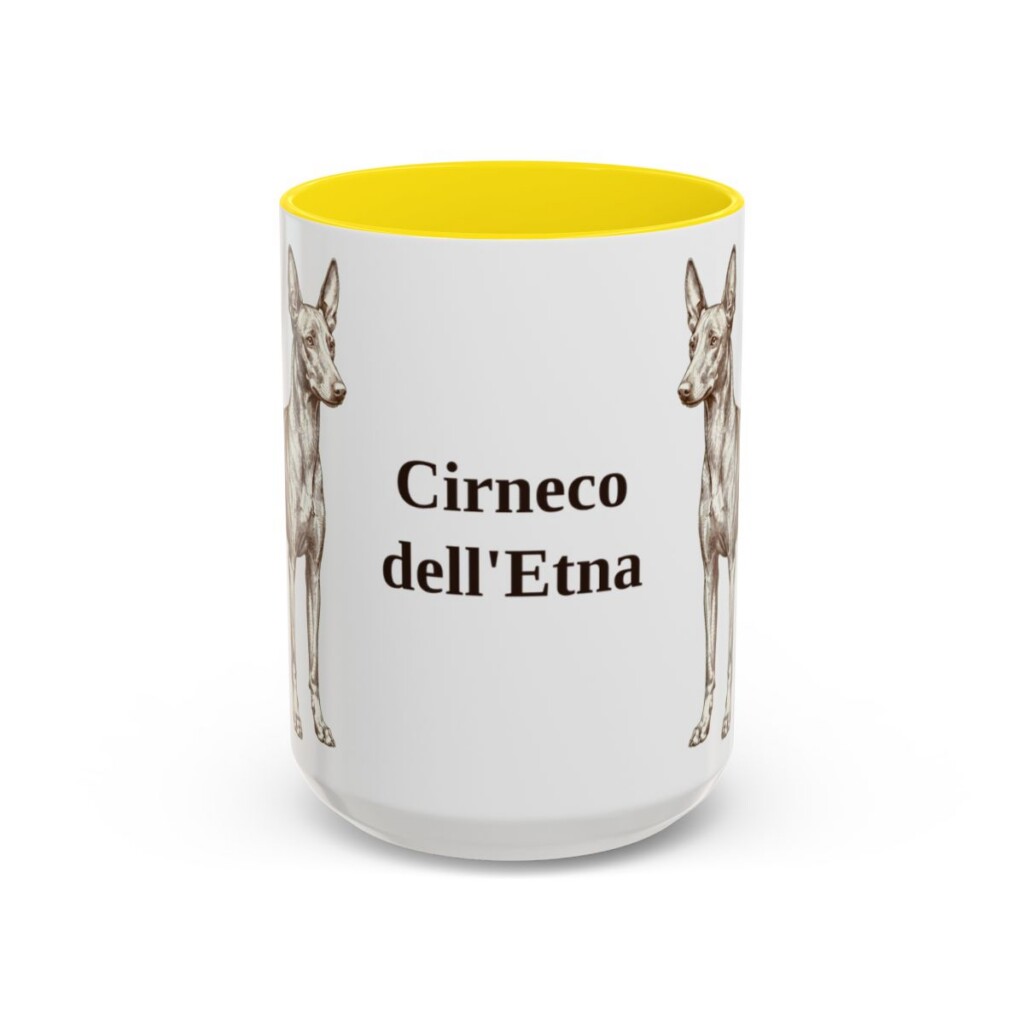 15oz Cirneco dell'Etna Mug, Yellow, front view