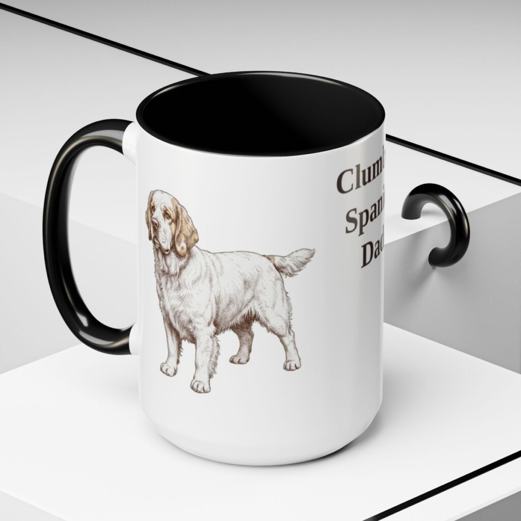 15oz Clumber Spaniel Dog Dad Mug, Black, lifestyle photo