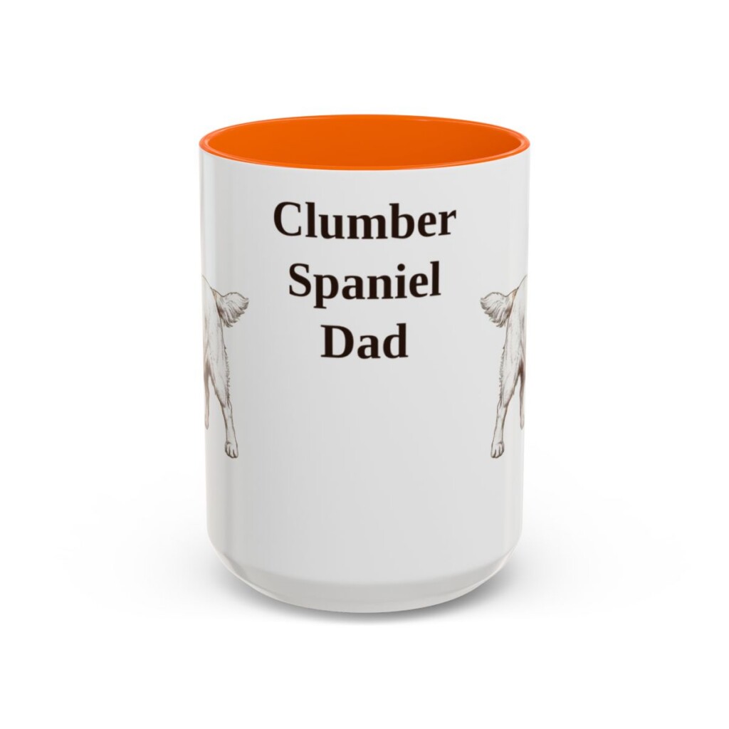 15oz Clumber Spaniel Dog Dad Mug, Orange, front view