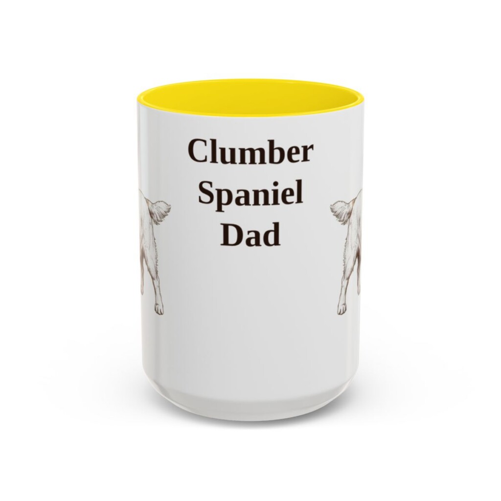15oz Clumber Spaniel Dog Dad Mug, Yellow, front view