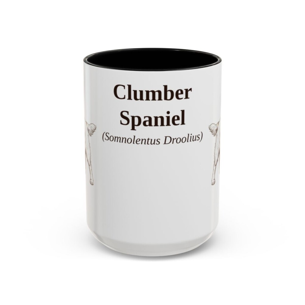 15oz Clumber Spaniel Latin Mug, Black, front view