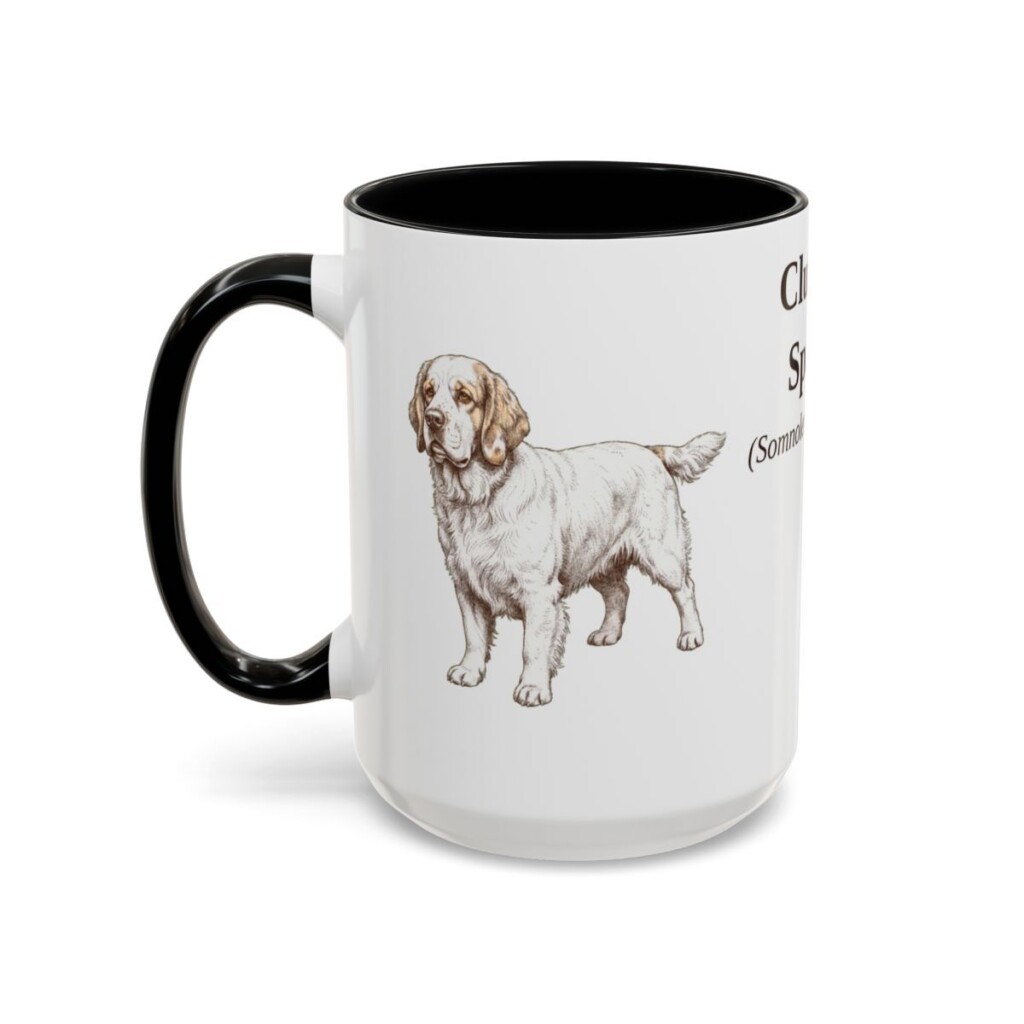 15oz Clumber Spaniel Latin Mug, Black, left side view