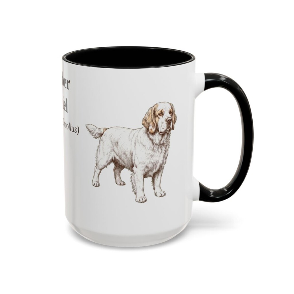 15oz Clumber Spaniel Latin Mug, Black, right side view