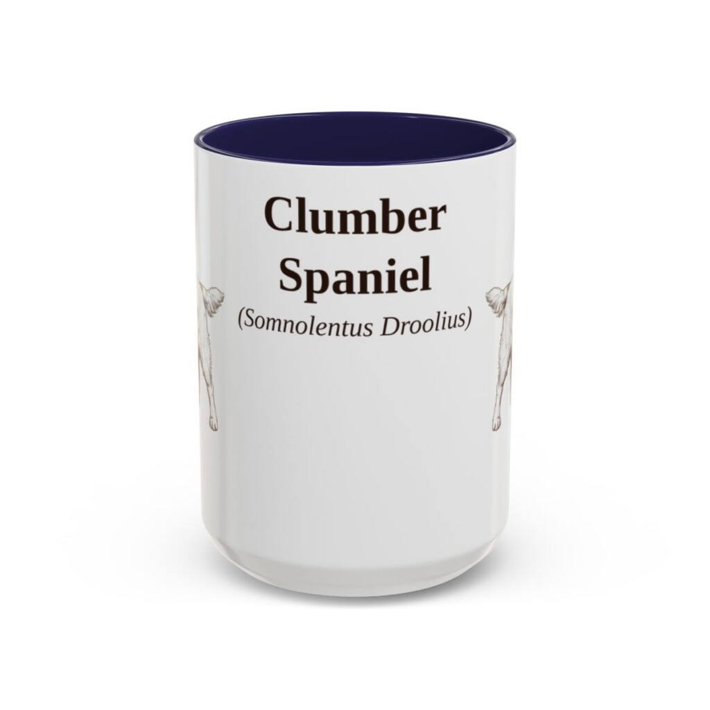 15oz Clumber Spaniel Latin Mug, Navy, front view