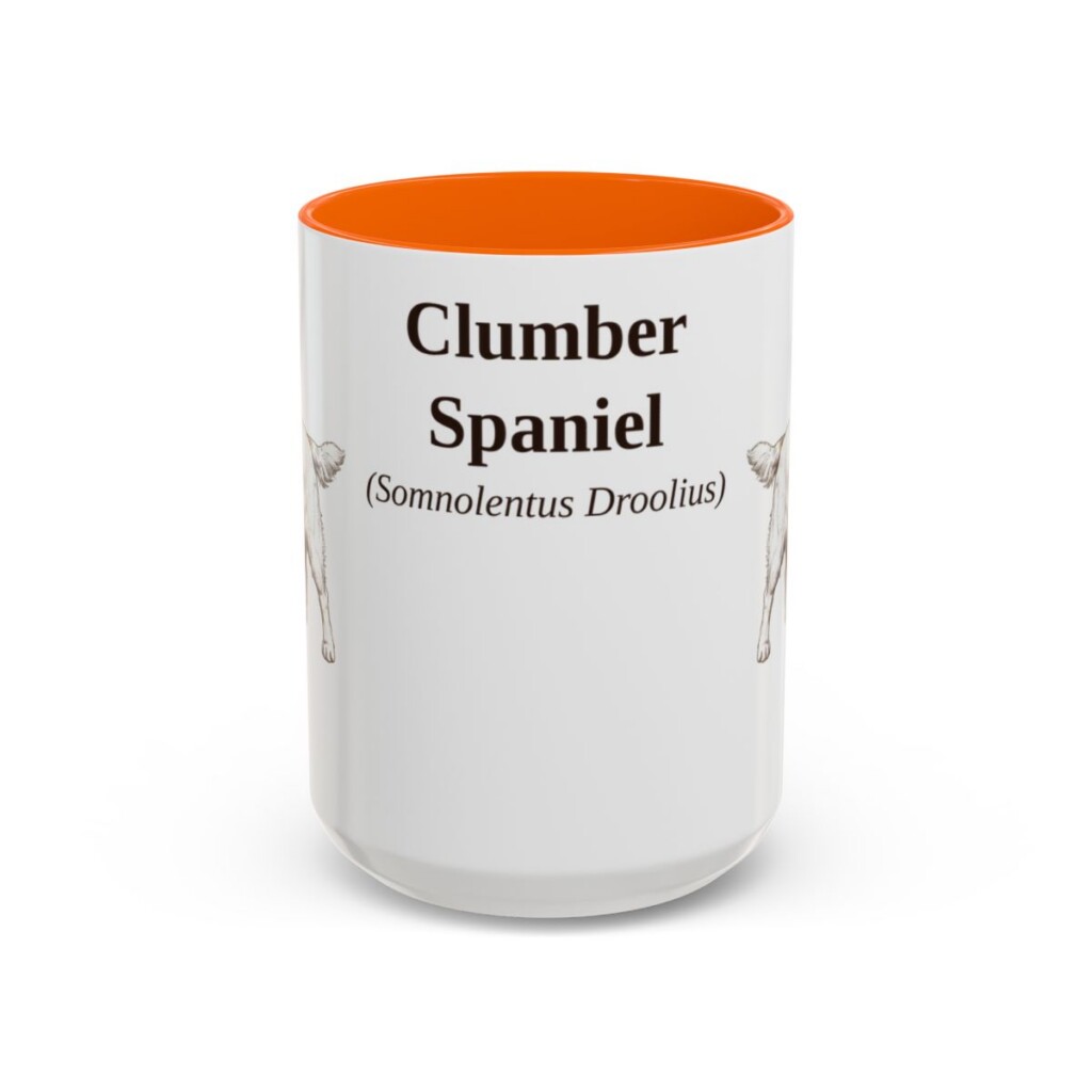 15oz Clumber Spaniel Latin Mug, Orange, front view