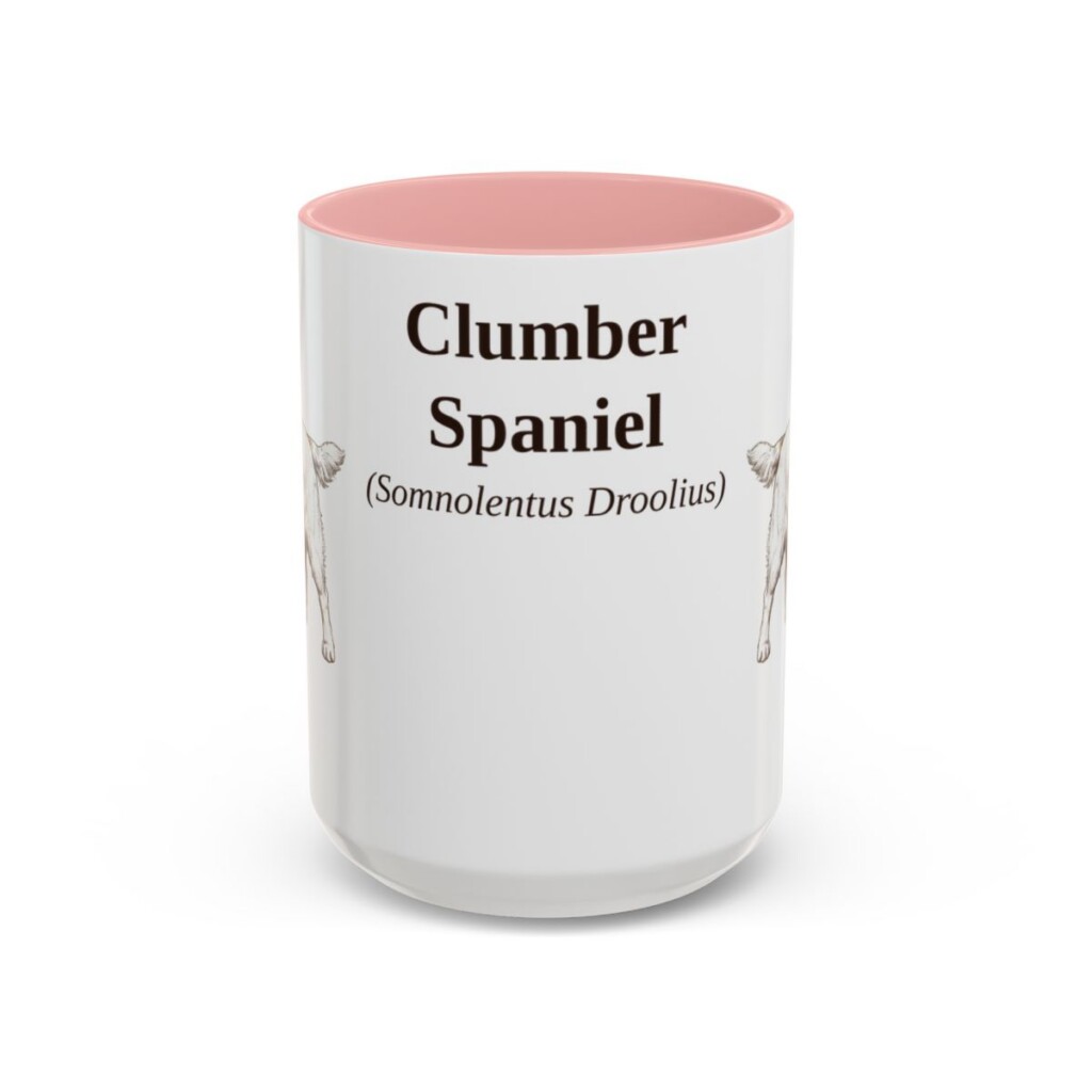 15oz Clumber Spaniel Latin Mug, Pink, front view