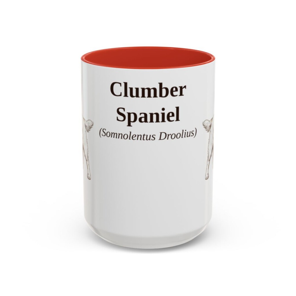 15oz Clumber Spaniel Latin Mug, Red, front view