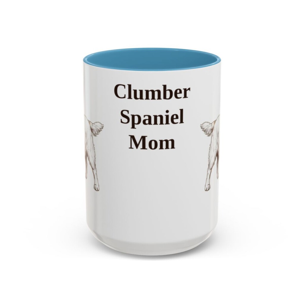 15oz Clumber Spaniel Dog Mom Mug, Light Blue, front view
