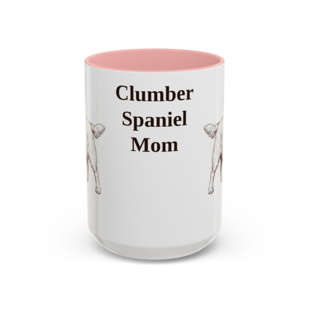 15oz Clumber Spaniel Dog Mom Mug, Pink, front view