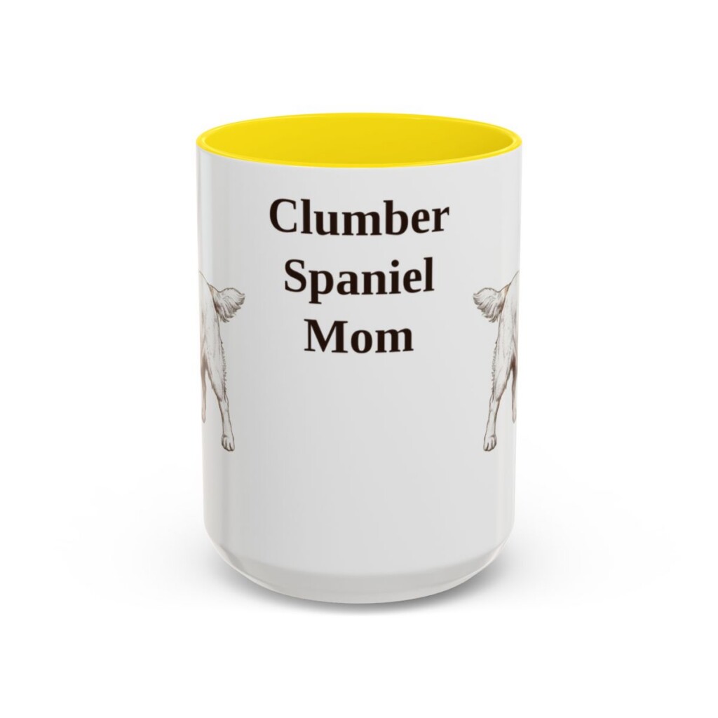 15oz Clumber Spaniel Dog Mom Mug, Yellow, front view