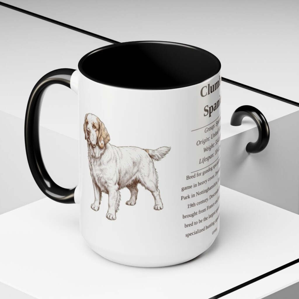 15oz Clumber Spaniel Mug, Black, lifestyle photo