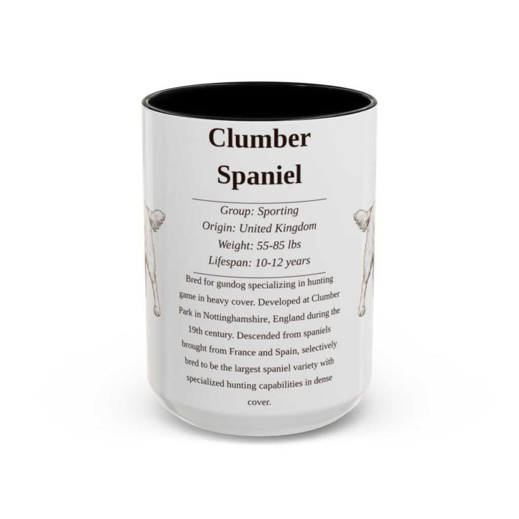 15oz Clumber Spaniel Mug, Black, front view