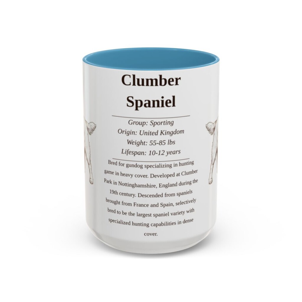 15oz Clumber Spaniel Mug, Light Blue, front view