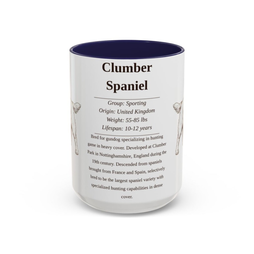 15oz Clumber Spaniel Mug, Navy, front view