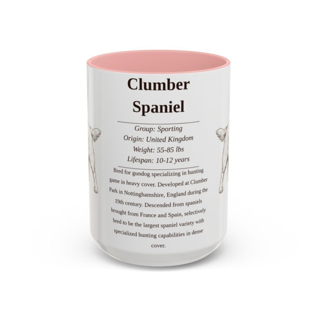 15oz Clumber Spaniel Mug, Pink, front view