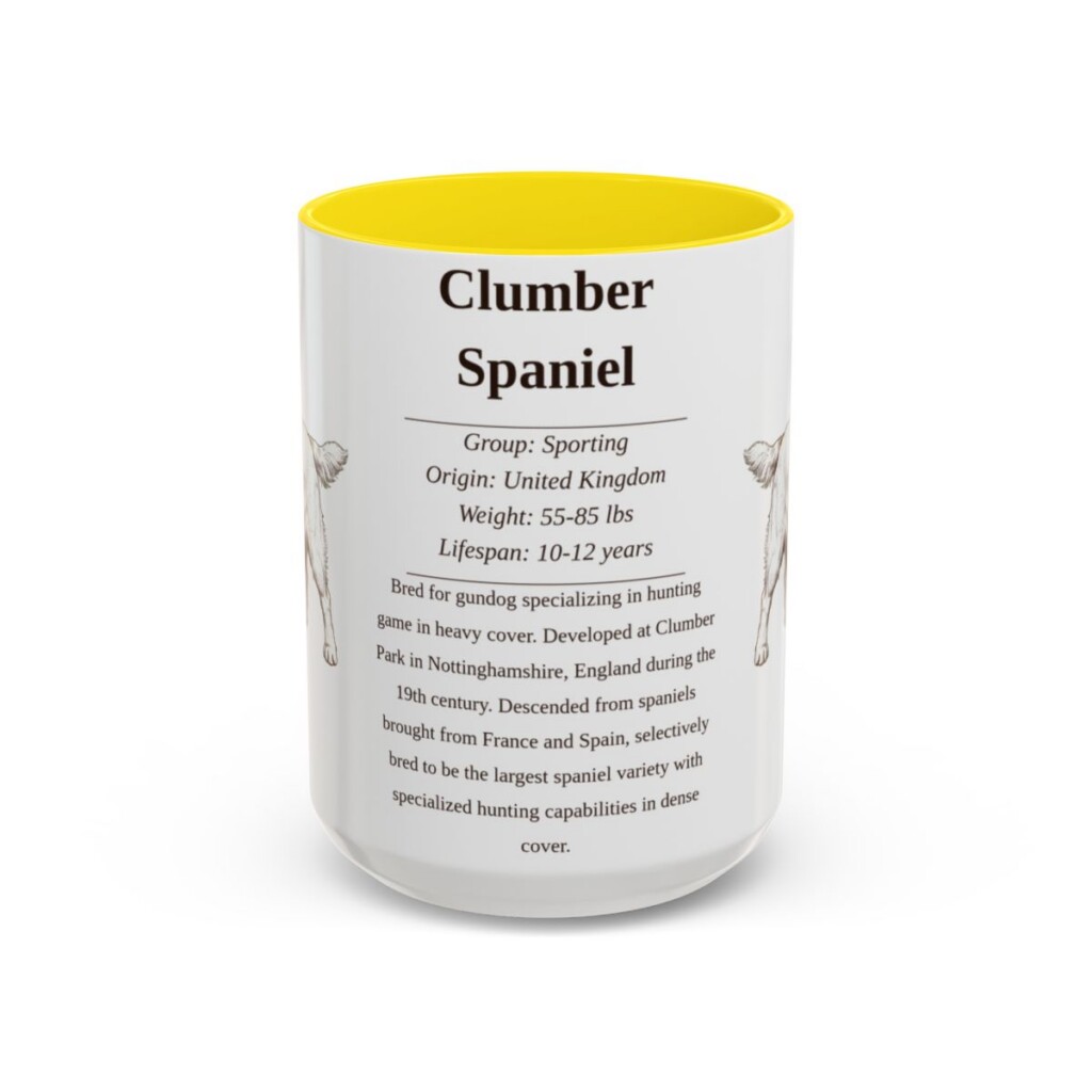 15oz Clumber Spaniel Mug, Yellow, front view