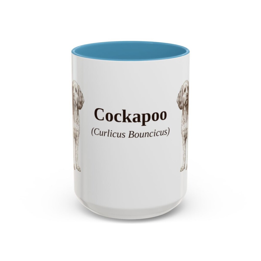 15oz Cockapoo Latin Mug, Light Blue, front view